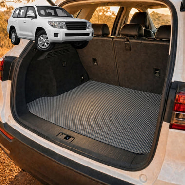 6D Diamond Car Boot Cargo Mat for Toyota LandCruiser 200 2012 - 2021 (GX GXL) - Heavy Duty Carpet Liner - All-Weather Resistance - Easy to use - Odorless Material - Black & Grey - 0
