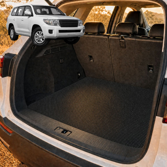 6D Diamond Car Boot Cargo Mat for Toyota LandCruiser 200 2012 - 2021 (GX GXL) - Heavy Duty Carpet Liner - All-Weather Resistance - Easy to use - Odorless Material - Black & Grey