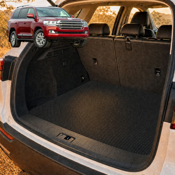 6D Diamond Car Boot Cargo Mat for Toyota LandCruiser 200 2012 - 2021 (Sahara) - Heavy Duty Carpet Liner - All-Weather Resistance - Easy to use - Odorless Material - Black & Grey