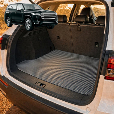6D Diamond Car Boot Cargo Mat for Toyota LandCruiser 300 2021 - Current - Heavy Duty Carpet Liner - All-Weather Resistance - Easy to use - Odorless Material - Black & Grey - 0