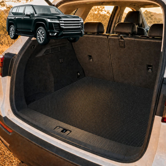 6D Diamond Car Boot Cargo Mat for Toyota LandCruiser 300 2021 - Current - Heavy Duty Carpet Liner - All-Weather Resistance - Easy to use - Odorless Material - Black & Grey
