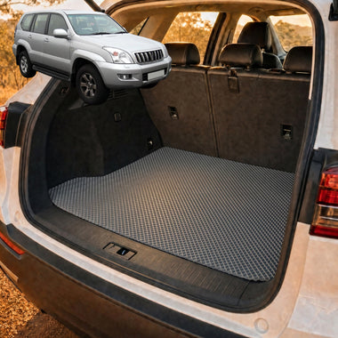 6D Diamond Car Boot Cargo Mat for Toyota Prado 2002 - 2009 (J120) - Heavy Duty Carpet Liner - All-Weather Resistance - Easy to use - Odorless Material - Black & Grey - 0