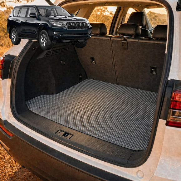 6D Diamond Car Boot Cargo Mat for Toyota Prado 2013 - 2024 (J150) - Heavy Duty Carpet Liner - All-Weather Resistance - Easy to use - Odorless Material - Black & Grey