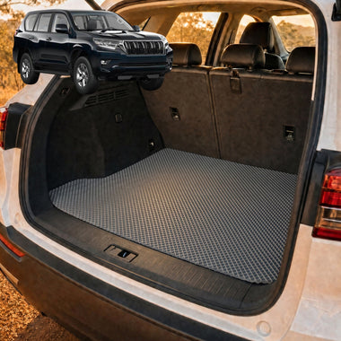 6D Diamond Car Boot Cargo Mat for Toyota Prado 2013 - 2024 (J150) - Heavy Duty Carpet Liner - All-Weather Resistance - Easy to use - Odorless Material - Black & Grey - 0