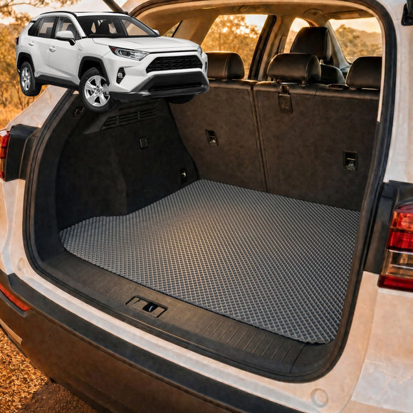 6D Diamond Car Boot Cargo Mat for Toyota RAV4 2019 - Current (XA50) - Heavy Duty Carpet Liner - All-Weather Resistance - Easy to use - Odorless Material - Black & Grey