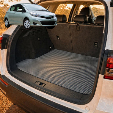 6D Diamond Car Boot Cargo Mat for Toyota Yaris 2011 - 2020 XP90, XP130 - Heavy Duty Carpet Liner - All-Weather Resistance - Easy to use - Odorless Material - Black & Grey - 0
