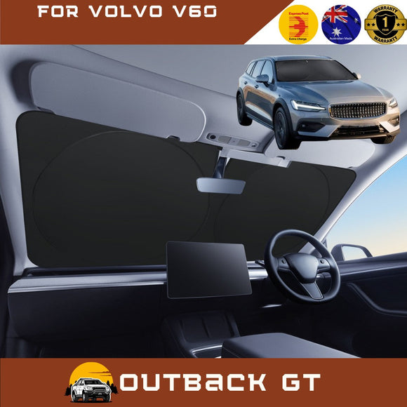 Front Windscreen Sun Shade for Volvo V60 2019 - Current Cross Country - Standard 150 x 85 cm - Black