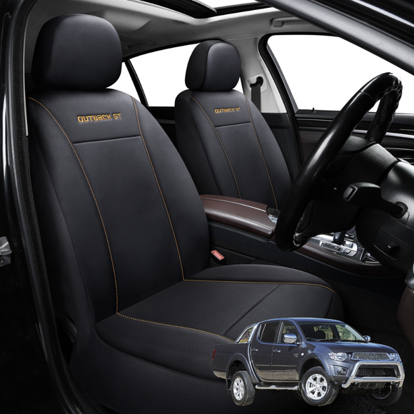 Car Front Seat Cover for Mitsubishi Triton Double Cab 2006 - 2015 (ML MN) - Black - 27 x 26 x 10 cm