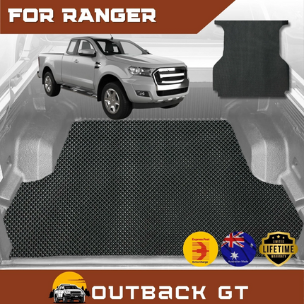 6D Diamond Ute Tub Mat for Ford Ranger (PX Dual Cab Ute) 2012 - 2015 - Black & Grey