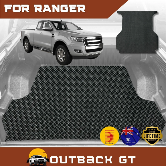 6D Diamond Ute Tub Mat for Ford Ranger (PX Dual Cab Ute) 2012 - 2015 - Black & Grey