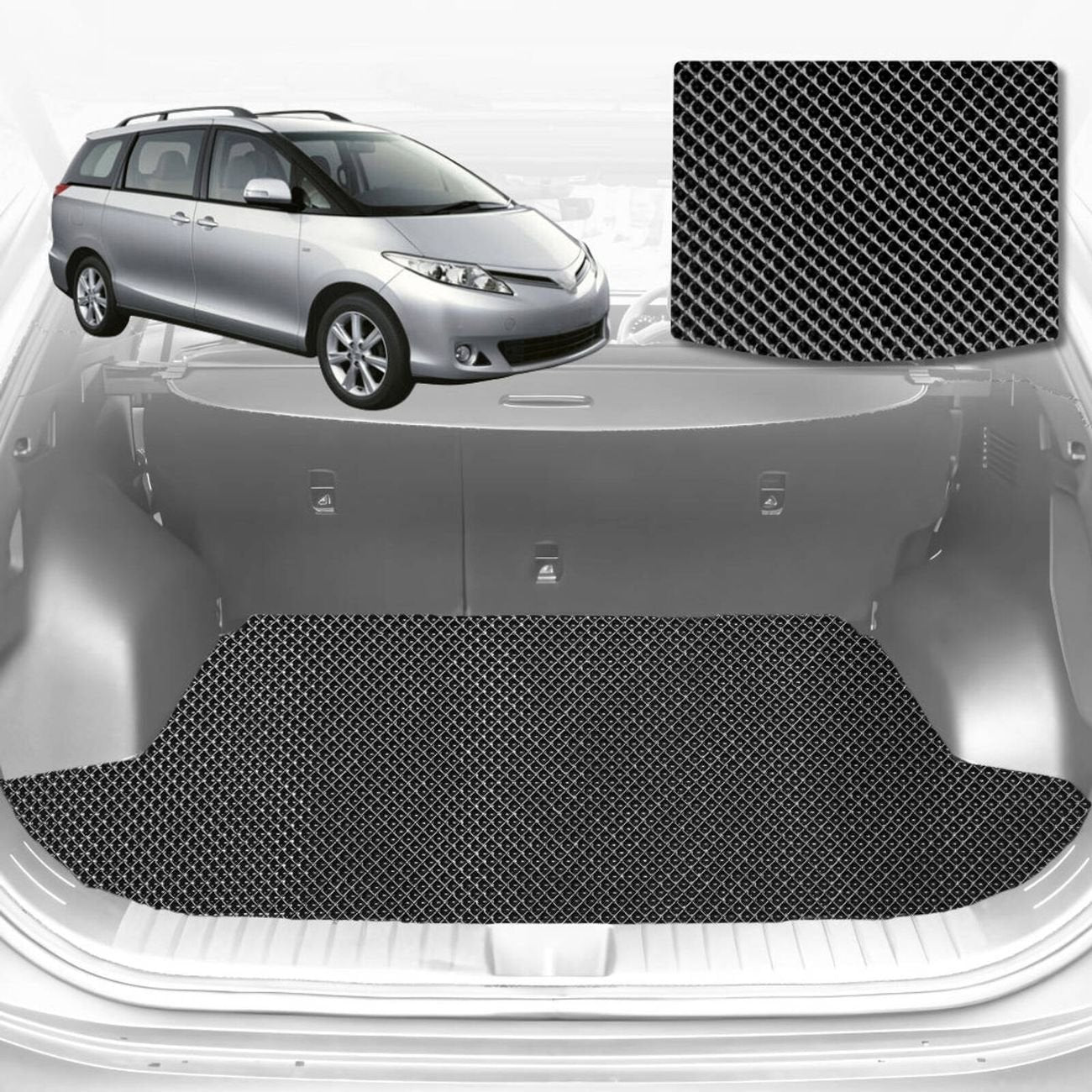6D Diamond Car Boot Mat for Toyota Tarago 2006 - 2020 (Estima) 7 Seater  - Heavy Duty Carpet Liner