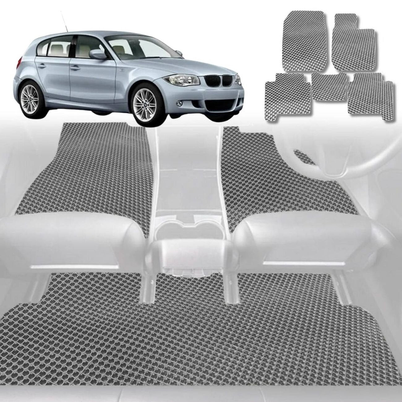 6D Diamond Car Floor Mats for BMW 1 Series 5-Door Hatch 2004 - 2013 (E87) - Custom-Fit Carpet Liner - 0