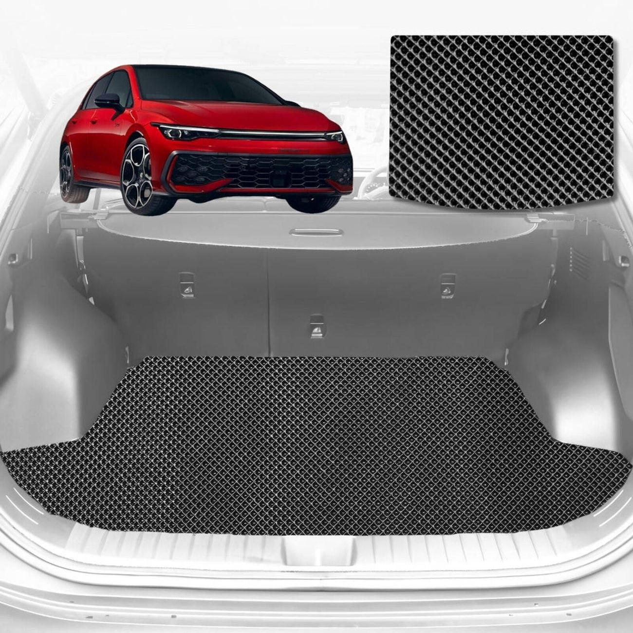6D Diamond Car Boot Mat for VolksWagen Golf 2021 - Current Hatch/Wagon (MK8) (Wagon) - Heavy Duty Carpet Liner
