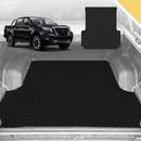 6D Pro Ute Tub Mat for Nissan Navara Dual Cab (NP300/D23 STX Without Rear cupholder) 2015-Current (with Plastic tub Liner) - Black - Full Set-1