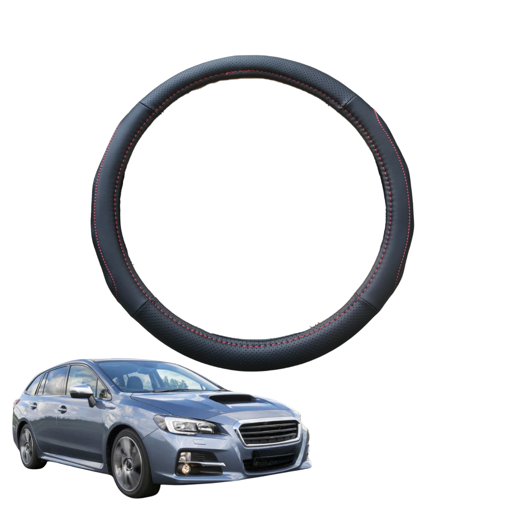 Steering Wheel Cover for Subaru Levorg 2014 - 2021 V1 - Black Microfiber Leather - Circle 38 cm