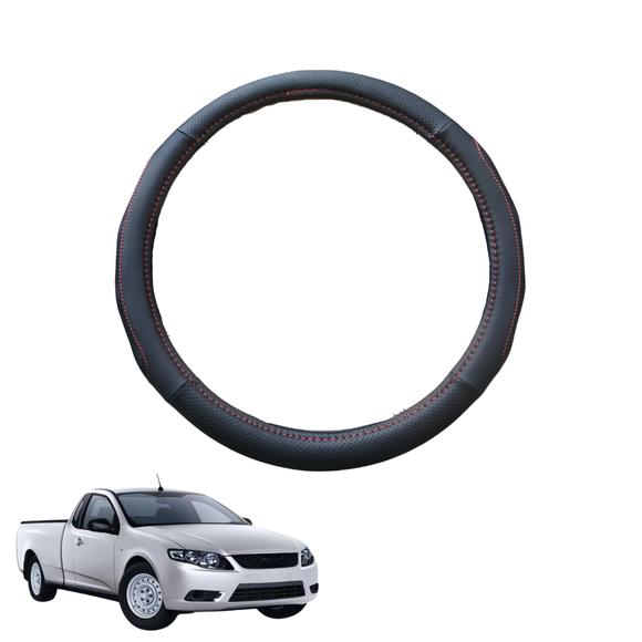Steering Wheel Cover for Ford Falcon 2008 - 2016 Ute Single Cab (FG, fit FPV models) - Black Microfiber Leather - Circle 38 cm