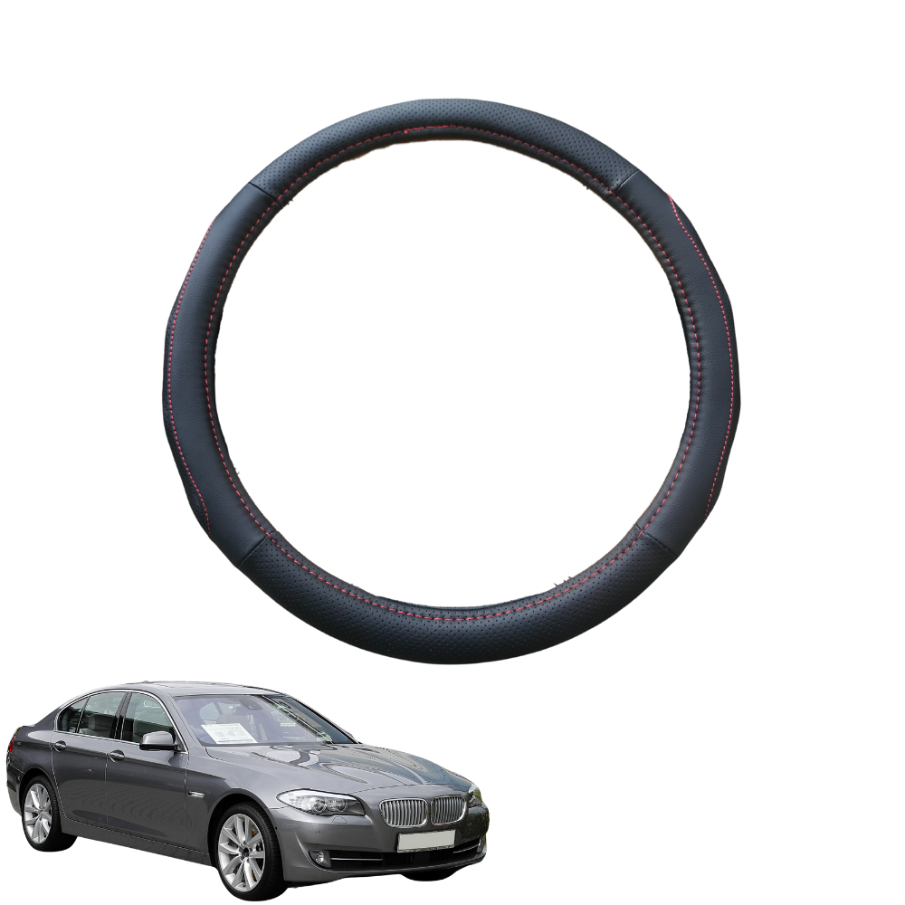 Steering Wheel Cover for BMW 5 Series 2010 - 2016 (F07 F10 F11) - Black Microfiber Leather - Circle 38 cm