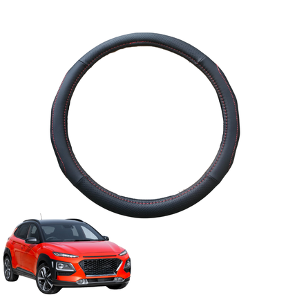 Steering Wheel Cover for Hyundai Kona 2017 - 2023 (OS) - Black Microfiber Leather - Circle 38 cm