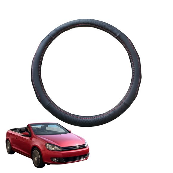 Steering Wheel Cover for VolksWagen Golf 2011 - 2013 Cabriolet (MK6) - Black Microfiber Leather - Circle 38 cm