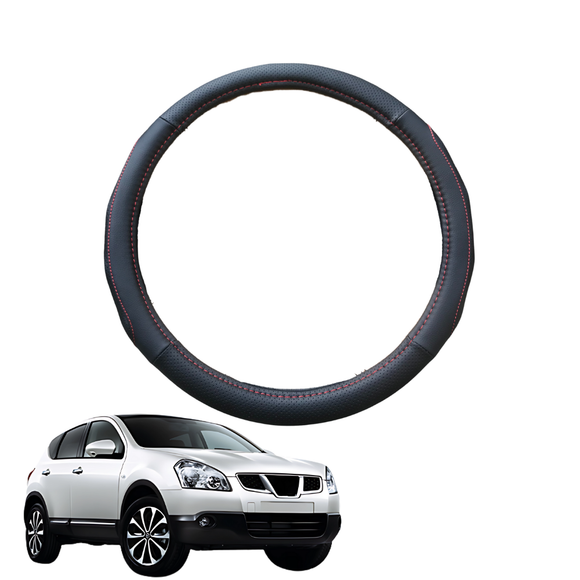 Steering Wheel Cover for Nissan Dualis +2 2008 - 2014 (NJ10) - Black Microfiber Leather - Circle 38 cm