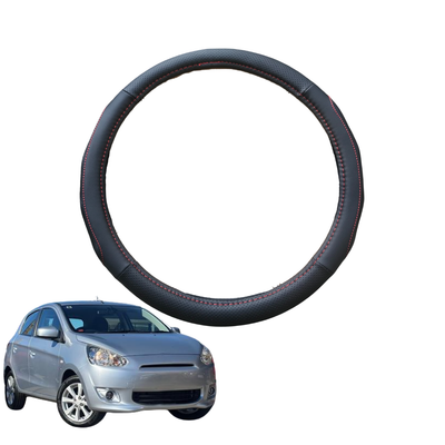 Steering Wheel Cover for Mitsubishi Mirage 2012 - Current LA - Black Microfiber Leather - Circle 38 cm