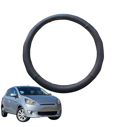 Steering Wheel Cover for Mitsubishi Mirage 2012 - Current LA - Black Microfiber Leather - Circle 38 cm