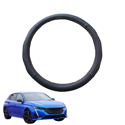Steering Wheel Cover for Peugeot 308 2021 - Current Hatch (P5) - Black Microfiber Leather - Circle 38 cm
