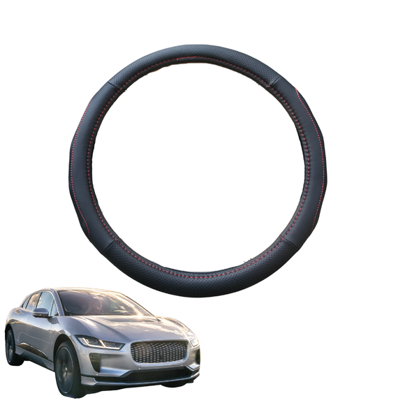 Steering Wheel Cover for Jaguar I-PACE 2018 - Current X590 - Black Microfiber Leather - Circle 38 cm