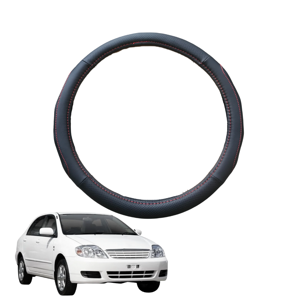 Steering Wheel Cover for Toyota Corolla 2002 - 2007 Hatch/Sedan (E120/130) - Black Microfiber Leather - Circle 38 cm