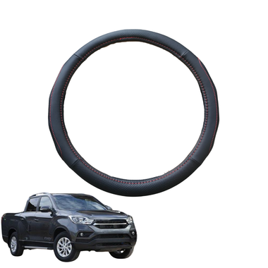 Steering Wheel Cover for SsangYong Musso 2018 - Current Q200 - Black Microfiber Leather - Circle 38 cm