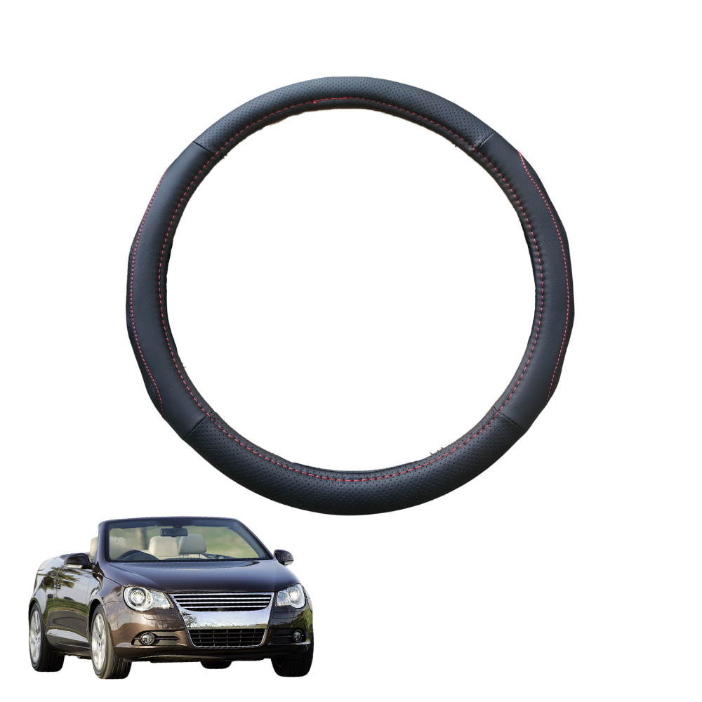 Steering Wheel Cover for VolksWagen EoS 2006 - 2016 1F - Black Microfiber Leather - Circle 38 cm