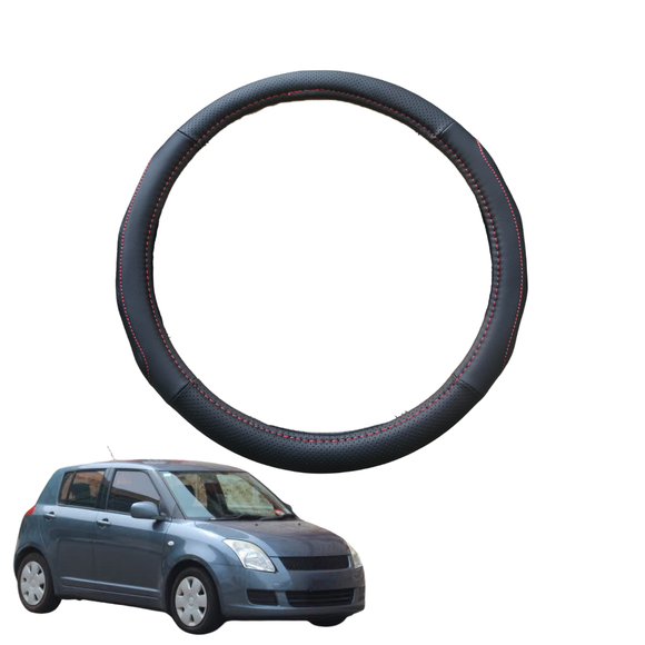 Steering Wheel Cover for Suzuki Swift 2004 - 2010 (Manual) - Black Microfiber Leather - Circle 38 cm