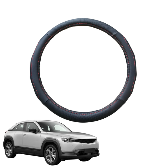 Steering Wheel Cover for Mazda MX-30 2021 - Current C300 - Black Microfiber Leather - Circle 38 cm