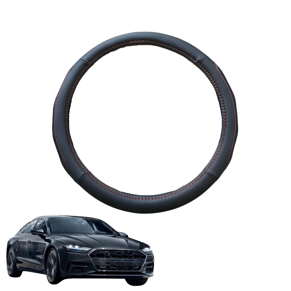 Steering Wheel Cover for Audi A7 S7 2018 - Current (4K8) - Black Microfiber Leather - Circle 38 cm