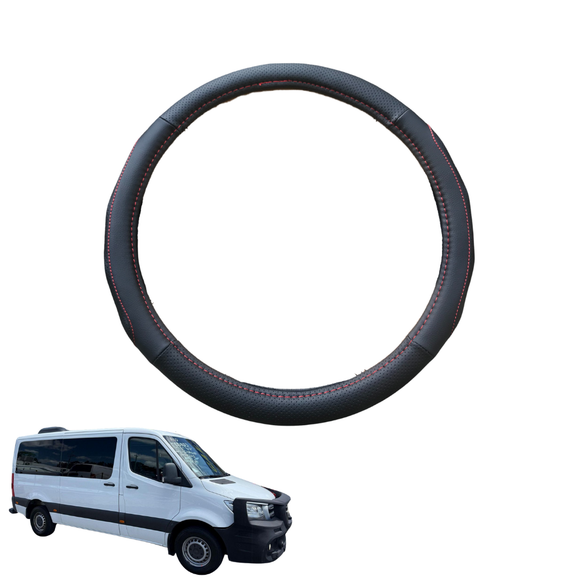 Steering Wheel Cover for Mercedes-Benz Sprinter 2019 - Current (907/910, VS30) - Black Microfiber Leather - Circle 38 cm