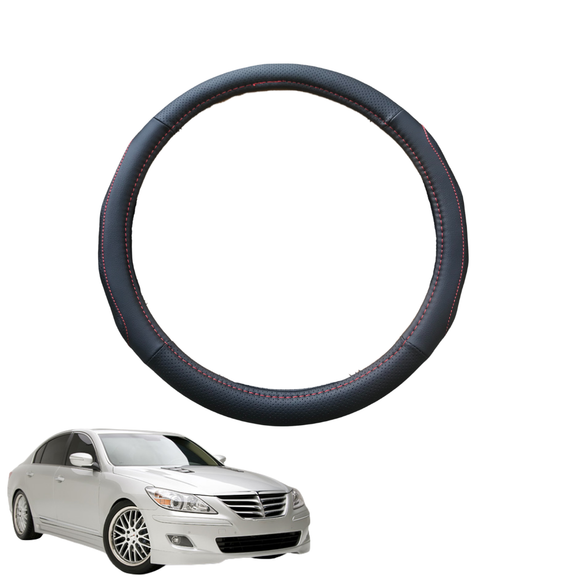 Steering Wheel Cover for Hyundai Genesis 2008 - 2013 (BH) - Black Microfiber Leather - Circle 38 cm