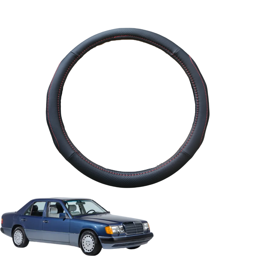 Steering Wheel Cover for Mercedes-Benz 300 Series 1986 - 1995 (W124) - Black Microfiber Leather - Circle 38 cm