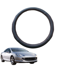 Steering Wheel Cover for Peugeot 407 2004 - 2010 Coupe - Black Microfiber Leather - Circle 38 cm