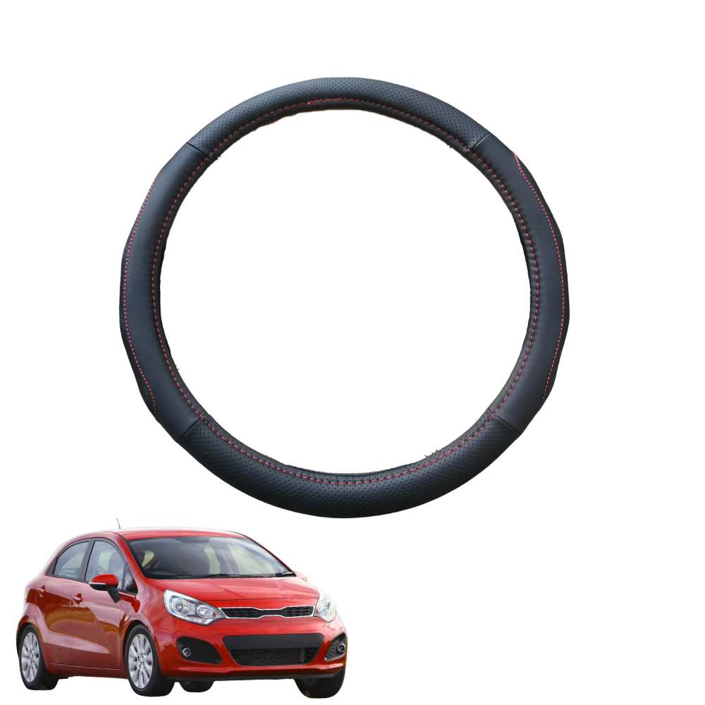 Steering Wheel Cover for Kia Rio 2012 - 2016 (UB) - Black Microfiber Leather - Circle 38 cm