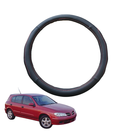 Steering Wheel Cover for Nissan Pulsar 2000 - 2005 (N16) - Black Microfiber Leather - Circle 38 cm