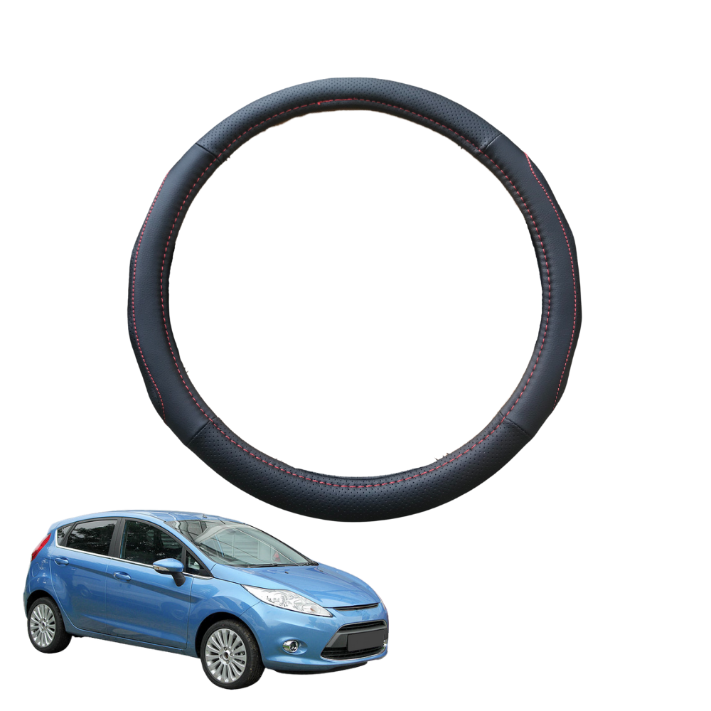 Steering Wheel Cover for Ford Fiesta 2008 - 2018 (WT WZ) - Black Microfiber Leather - Circle 38 cm
