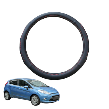 Steering Wheel Cover for Ford Fiesta 2008 - 2018 (WT WZ) - Black Microfiber Leather - Circle 38 cm