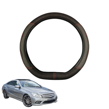 Steering Wheel Cover for Mercedes-Benz E-Class 2010 - 2016 Coupe/Cabriolet (C207) - Black Microfiber Leather - D-Shape 38 cm