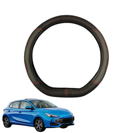 Steering Wheel Cover for MG 3 2011 - 2024 - Black Microfiber Leather - D-Shape 38 cm