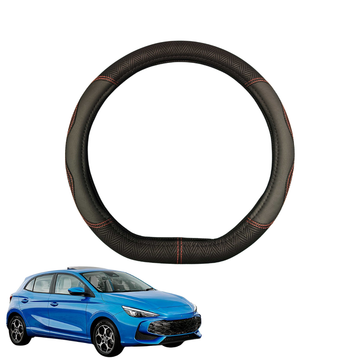Steering Wheel Cover for MG 3 2011 - 2024 - Black Microfiber Leather - D-Shape 38 cm
