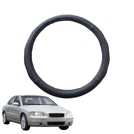 Steering Wheel Cover for Volvo S60 2000 - 2009 (Mk I, Mk I Facelift) - Black Microfiber Leather - Circle 38 cm