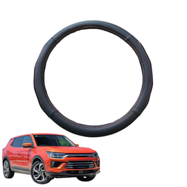 Steering Wheel Cover for SsangYong Korando 2019 - Current C300 - Black Microfiber Leather - Circle 38 cm