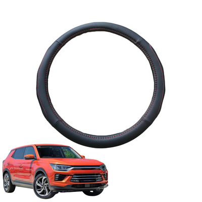 Steering Wheel Cover for SsangYong Korando 2019 - Current C300 - Black Microfiber Leather - Circle 38 cm