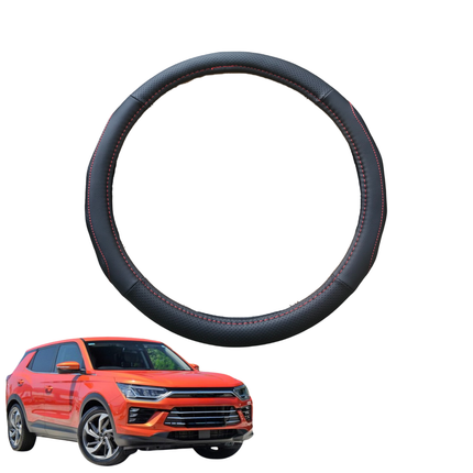 Steering Wheel Cover for SsangYong Korando 2019 - Current C300 - Black Microfiber Leather - Circle 38 cm
