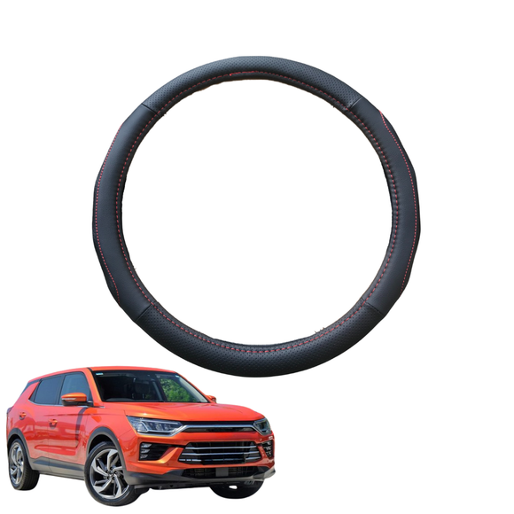 Steering Wheel Cover for SsangYong Korando 2019 - Current C300 - Black Microfiber Leather - Circle 38 cm